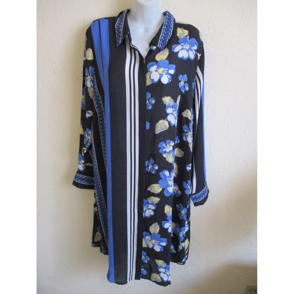 Lands' End Dress Plus Size 16W Floral & Striped Print Shift NWOT